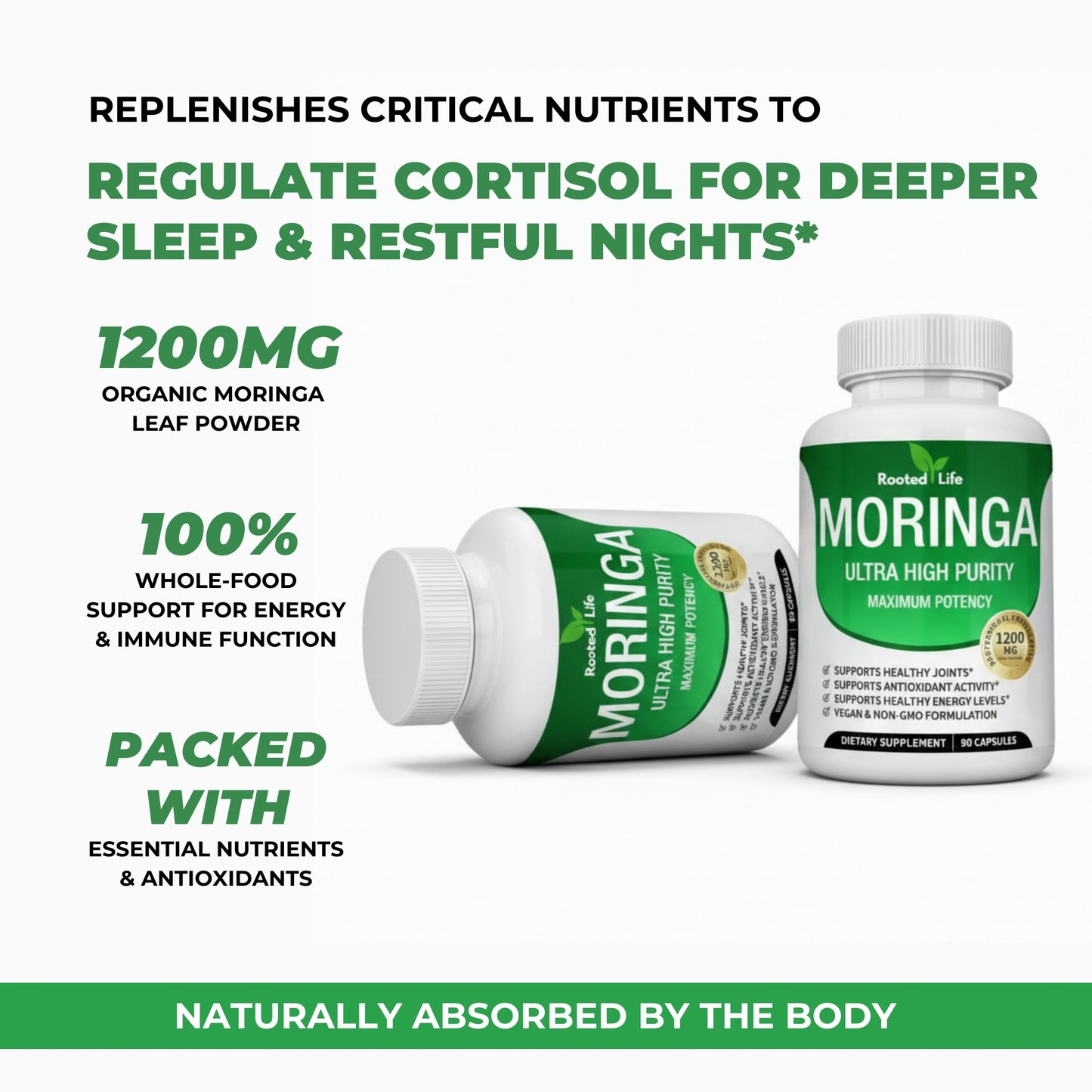 Rooted Life Moringa - Naturally Regulates Cortisol To Sleep Through The Night Again