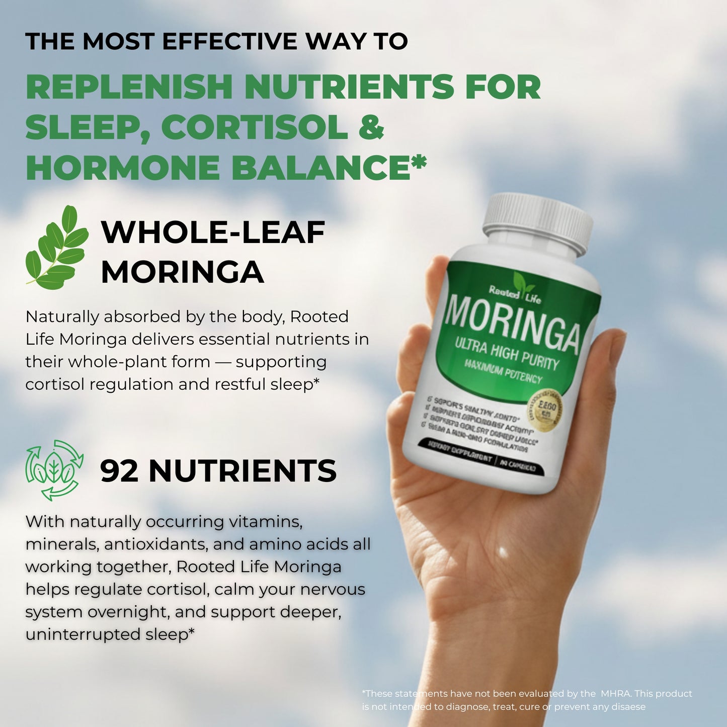 Rooted Life Moringa - Naturally Regulates Cortisol To Sleep Through The Night Again