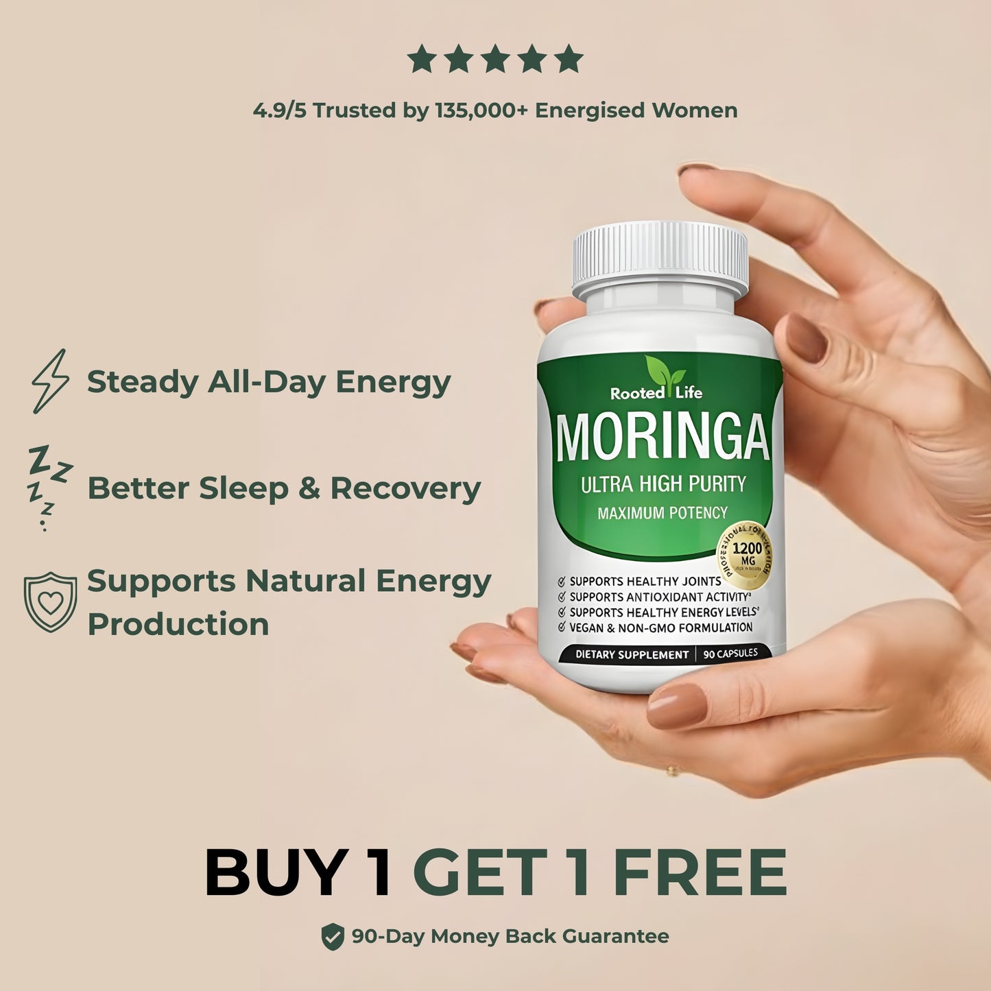 Rooted Life Moringa - Naturally Restores Energy with 92 Essential Nutrients